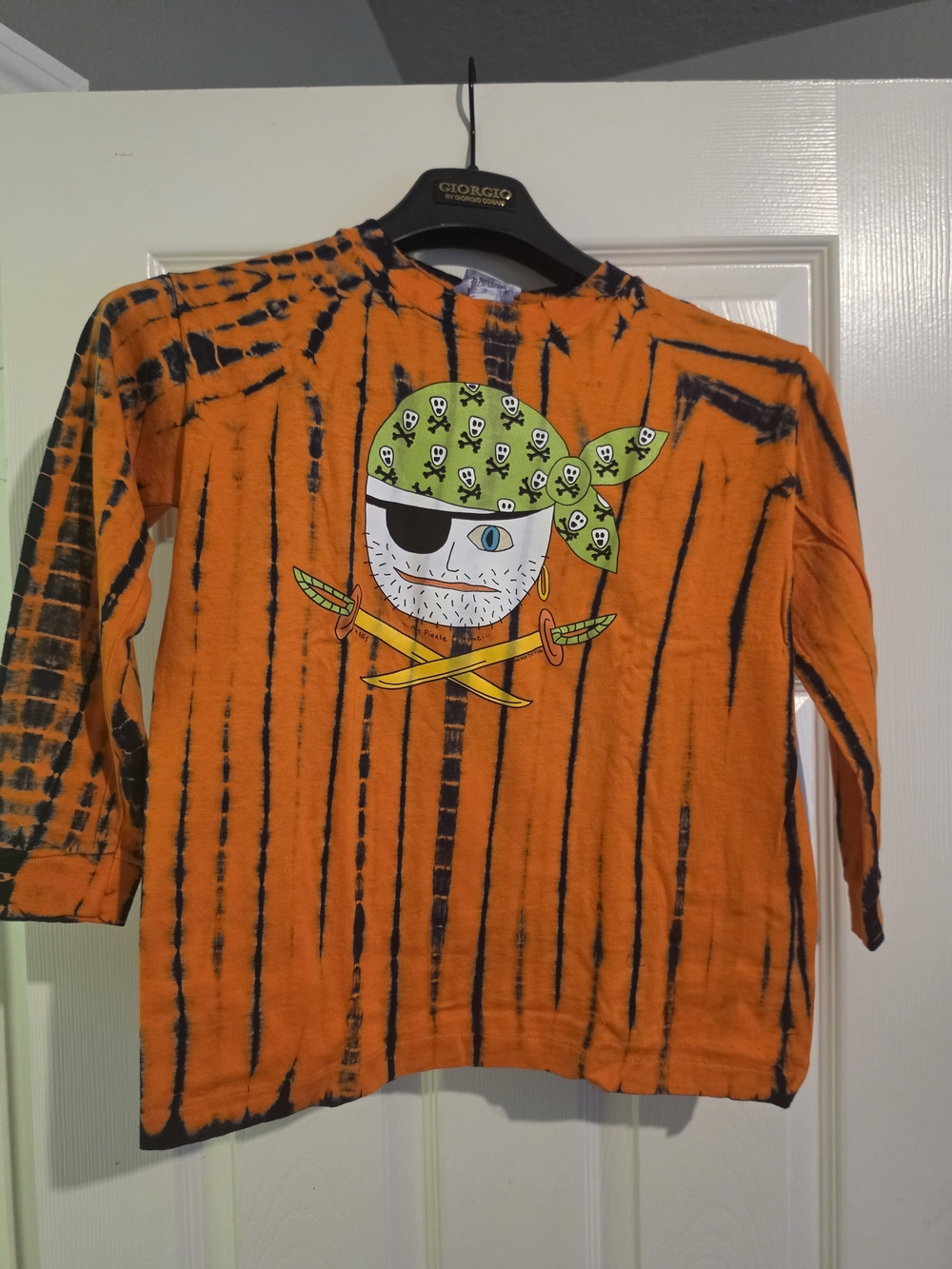 Mi Orange Tie-Dye Long-Sleeve Tee with Green Pirate Bandana